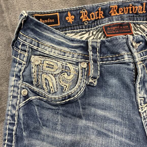 Rock Revival Jeans Women’s 25 Blue Destroyed SUNDEE "R" Flap Ankle Skinny - Picture 2 of 12